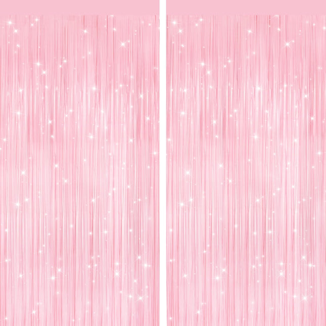 Cortinas de flecos metálicos rosa pastel 2 Pack, fondo de oropel para fiestas