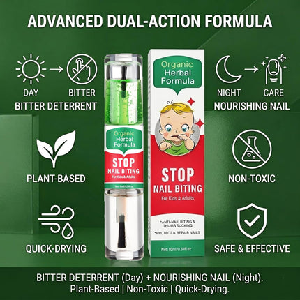 Nail Biting Treatment for Kids, 2 in 1 Nail Biting Prevention, Stop Thumb Sucking Prevention, Plant Bitter Nails Polish to Discourage Chewing, Bitter Taste Deterrent with Nourishing, 10 ML