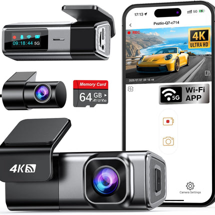 Navycrest 4K Dash Cam Front and Rear with 64GB Card, Built-in 5G WiFi, Dash Camera for Cars 4K Front and 1080P Rear, Dashcams for Cars Loop Recording, Gravity Sensor, 24-Hours Parking Mode