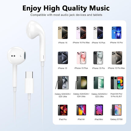 USB C Headphones Wired for iPhone 17 16 15, 2 Pack Type C Earphones with Microphone & Remote Control Noise Cancelling Wired Earbuds Compatible for iPhone 17/17 Pro/17 Pro Max/Air/16/15/16 15 Pro Max