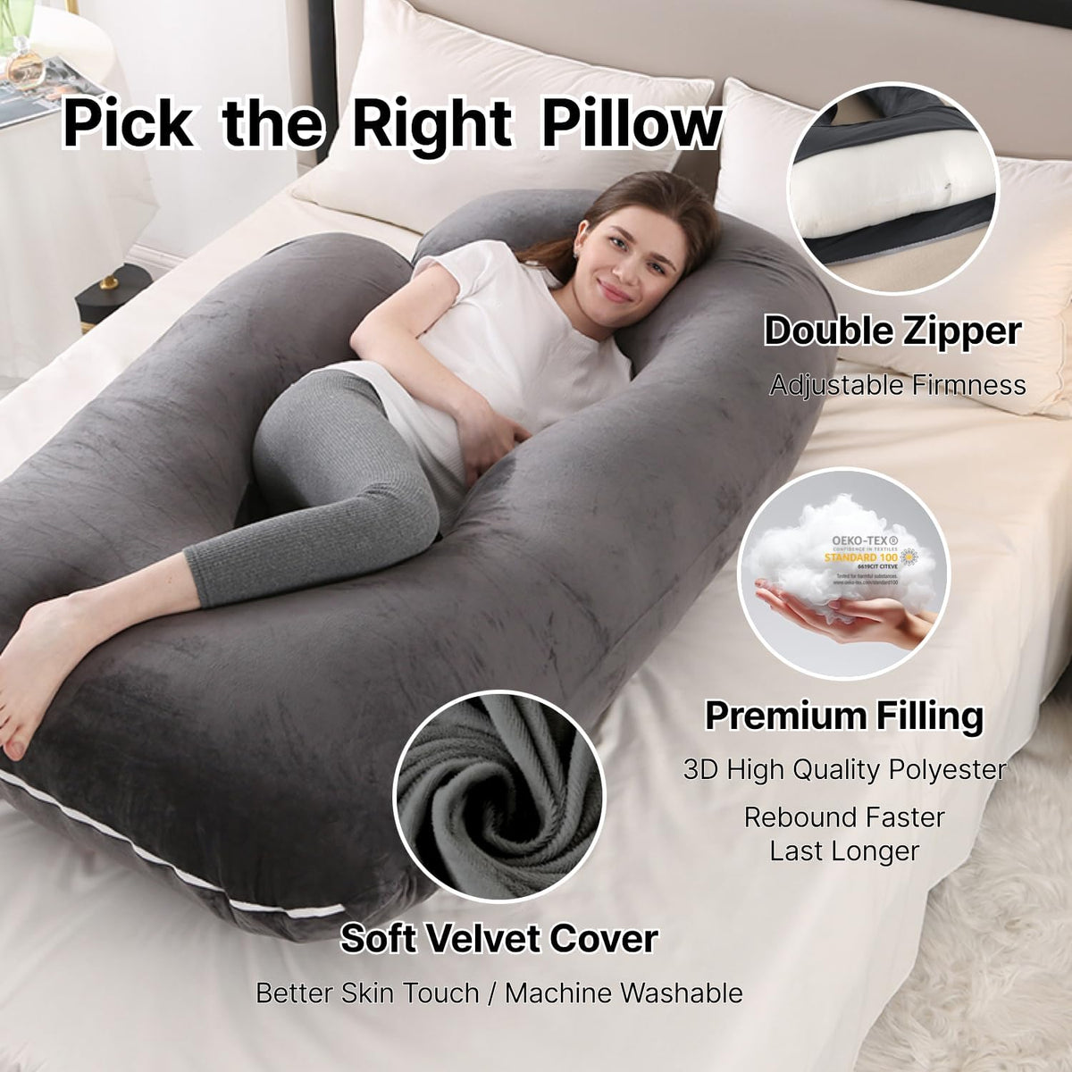 57 Inch Full Body Pregnancy Pillow with Washable Velvet Cover - photo 3