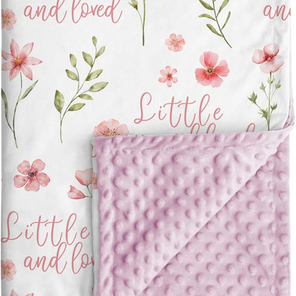 Floral Baby Blankets for Girls - Super Soft Nursery Minky Blanket, Newborn Baby Blanket with Double Layer Dotted Backing, Pink Lightweight Bed Throw Blanket, 30 x 40 Inch
