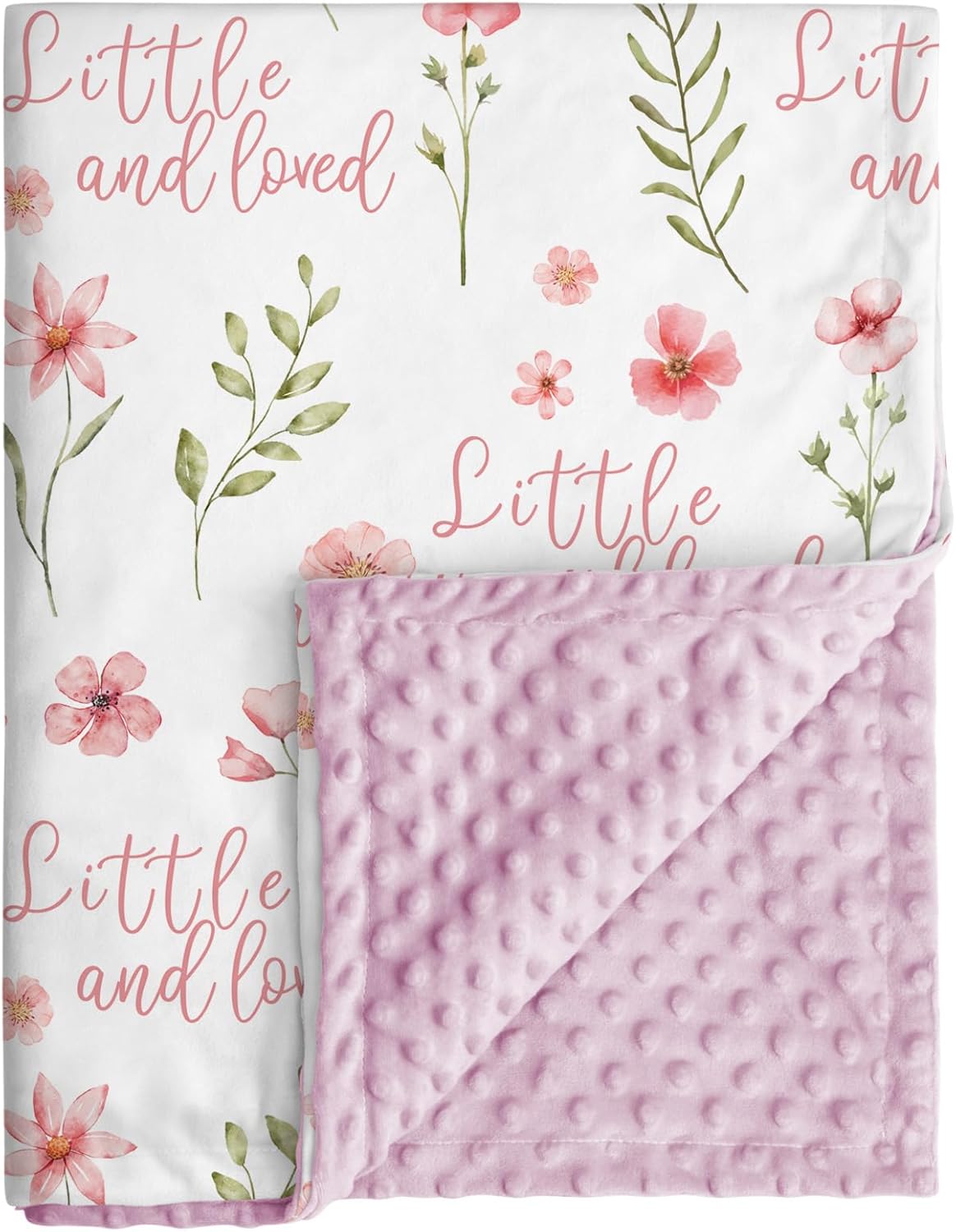 Floral Baby Blankets for Girls - Super Soft Nursery Minky Blanket, Newborn Baby Blanket with Double Layer Dotted
