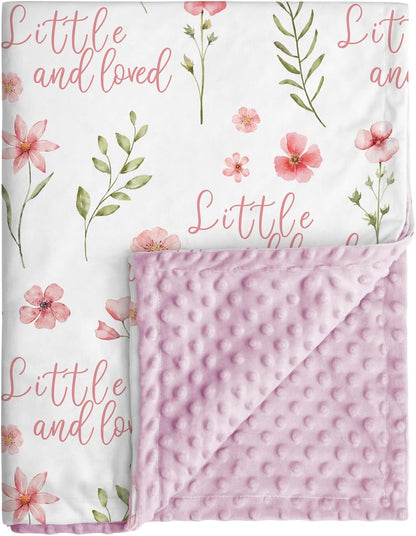 Floral Baby Blankets for Girls - Super Soft Nursery Minky Blanket, Newborn Baby Blanket with Double Layer Dotted