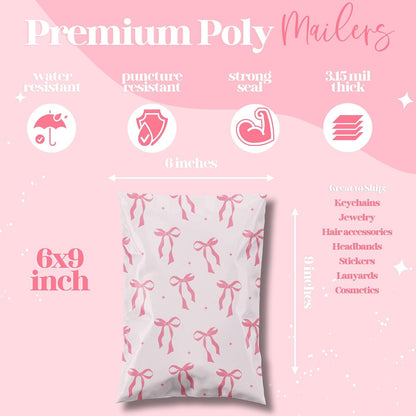 6x9 Pink Bow Designer Poly Mailers, 100 Pack - photo 3