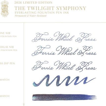 Ferris Wheel Press Ink, Ferritales Limited Edition, The Twilight Symphony, Indigo with Blue Shimmer, 20ml Fountain Pen Ink Bottle