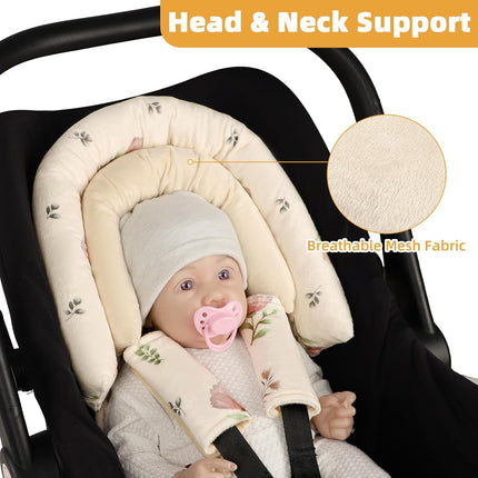 SWESEN Infant Car Seat Insert & Strap Covers, Car Seat Head Support for Baby Girls Boys, 2 in 1 Soft Plush Car Seat Insert for Newborns, for Infants Aged 0-12 (Simple Floral)