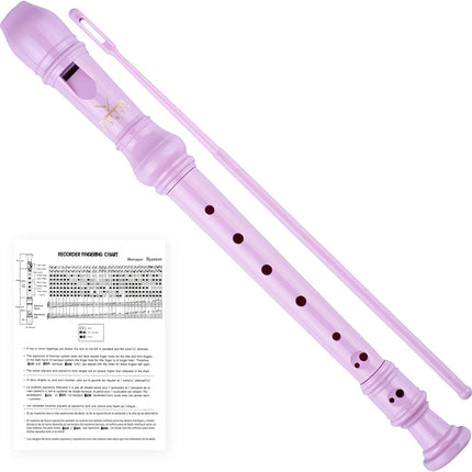 Soprano Recorder 8-Hole Instrument for Kids Beginners, German Style C Key Kids Flute with Cleaning Rod & Case Bag for School Education Home Entertainment - Pink