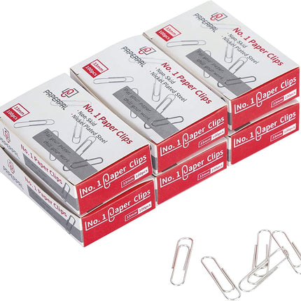PAPERPAL Paperclips for Office School & Personal Use, #1 Nonskid Paper Clip (1-2/7"), 600 Medium Paper Clips (6 Boxes of 100 Each), Silver