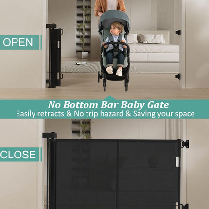 Miumoon 50 inch Retractable Baby Gates 34 inch Tall, Retractable Gate with Reinforced Strip Design to Prevent Crawling Through, Retractable Dog Gate for Stairs, Doorways, Hallways