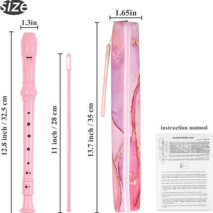 Hennaja Recorder Instrument for Beginner Adults,8-Hole Soprano Descant Recorder Music Flute with Cleaning Rod & Case Bag For Home Entertainment(2-Pink Splash-ink)