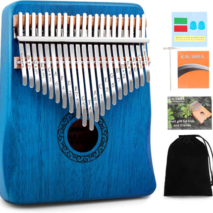 Kalimba Thumb Piano, Portable 17 Keys Mbira Finger Piano with Tune Hammer and Instruction, Musical Instruments Gift for Adult Beginners Professional(Blue)