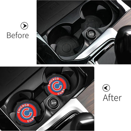 Car Cup Holder Coaster for Chicago Cubs Baseball Fans Auto Recessed Silicone Cupholder Coaster Interior Accessories 2.75IN 2Pack