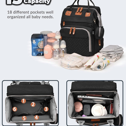 Baby Diaper Bags with Changing Station, Waterproof Diaper Bag Backpack for Moms Dads with USB Charging Port, Baby Shower Gifts, Large Capacity diaper backpack, Black