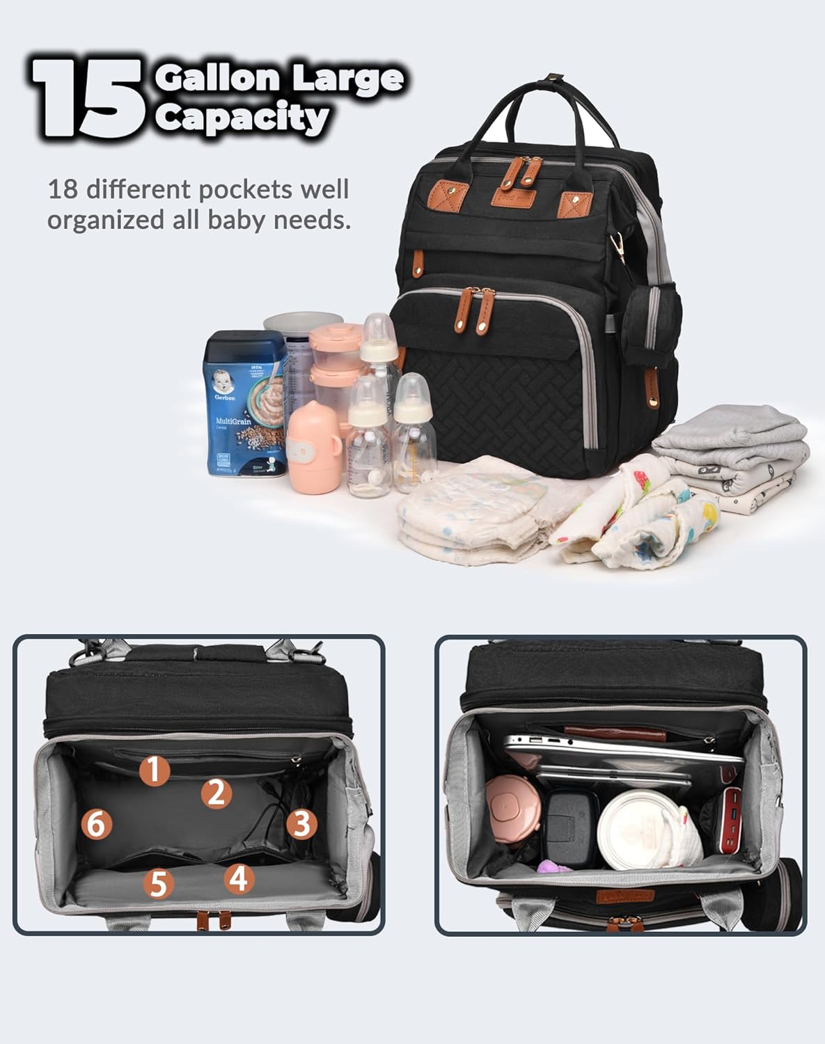 Baby Diaper Bags with Changing Station, Waterproof Diaper Bag Backpack for Moms Dads with USB Charging - photo 4