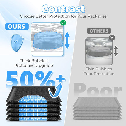 Extra Deep Bubble Mailers Usable Size 8.5x11" 25 Pack Padded Envelopes 9.25x12" Opaque Self Seal Adhesive Waterproof bubble envelopes Shipping Bag for Books,DVD,Small Business,Black,#2