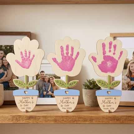 HYPERI DIY Mothers Day Crafts for Kids Handprint Art, Handprints Wooden Rose Flower Bouquet, Mothers Day Gifts for Mom from Kids, for Grandma from Grandkids, Mothers Day Keepsake Craft (Pot)
