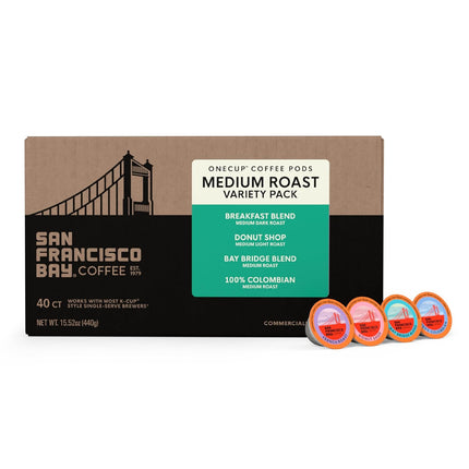 K-Cup Coffee Pods Medium Roast Variety Pack (40 ct), Includes 100% Colombian, Donut Shop, Breakfast Blend, & Organic Rainforest Blend, Commercially Compostable Single-Serve Coffee Pods