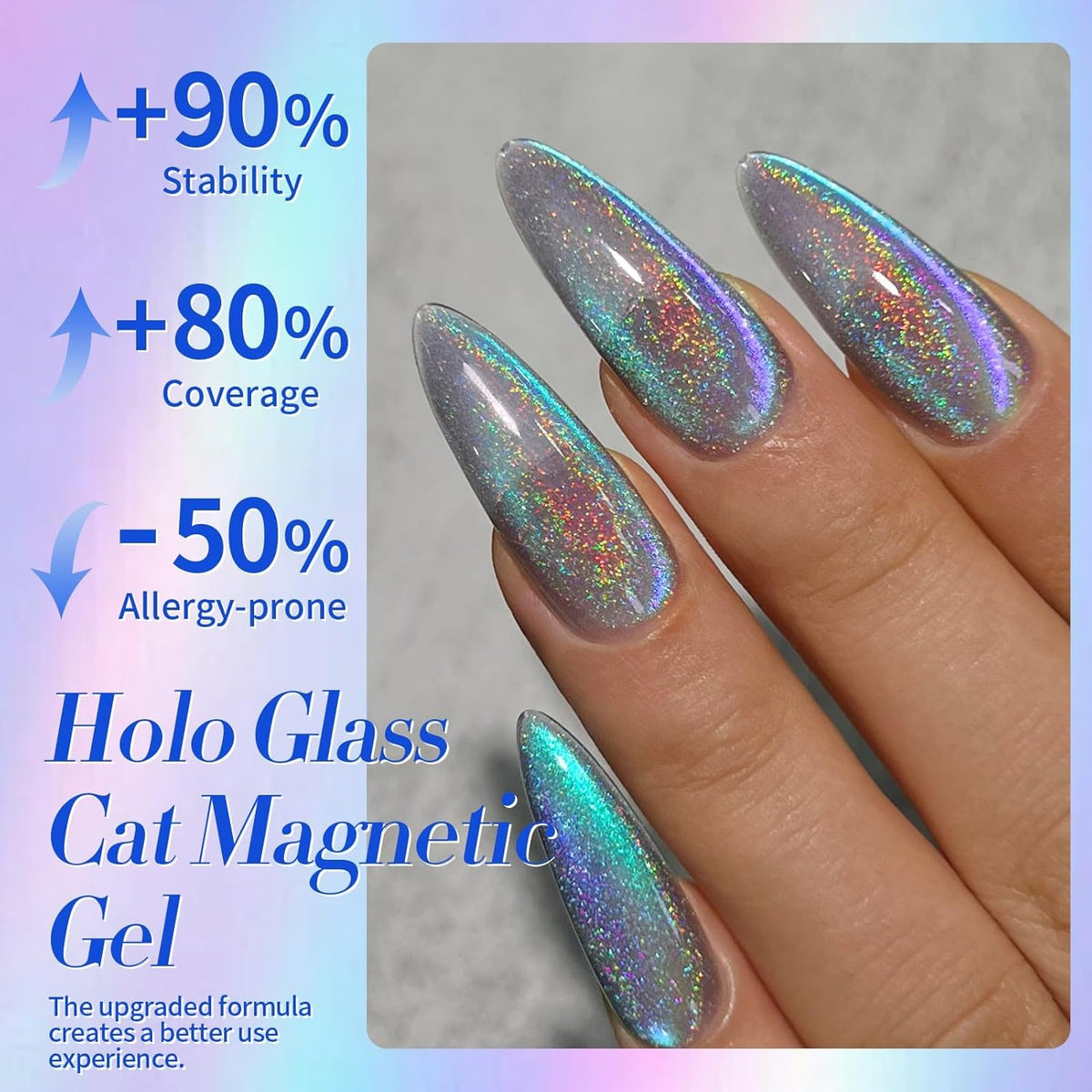 9D Cat Magnetic Eye Gel Nail Polish, Blue Purple Holographic Rainbow, 15ML - photo 5