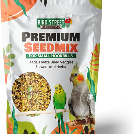 Bird Street Bistro Premium Bird Seed Mix – Natural Foraging Food for Parrots, Conures, African Greys & Cockatiels – Healthy Whole Grain Parrot Food, No Fillers or Additives – 11oz Bag