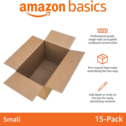 Amazon Basics Cardboard Moving Boxes for Packing and Shipping, Small Size, 16" x 10" x 10", Brown, 15-Pack