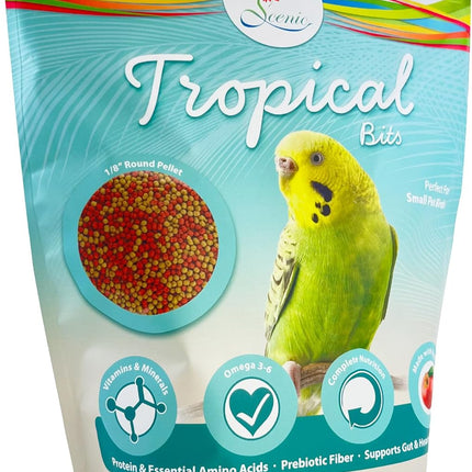 Scenic Tropical Bits Small Pet Bird Food - 1.75 lb Bag - 1/8" Bird Pellets - Complete Nutrition for Cockatiels, Budgies, Lovebirds, Conures & Lories