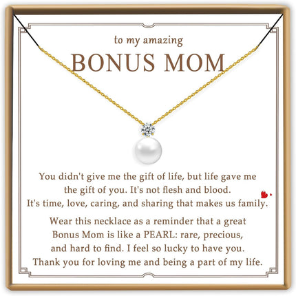 PEALICIOUS Single Pearl Necklace as Birthday Gifts for Mom, Bonus Mom Gifts for Step Mother from Daughter Son, Mother in Law Necklace with CZ from Bridal as Mother of the Groom Jewelry Gifts