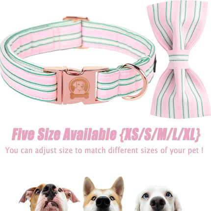 MR. CHUBBYFACE Pink Dog Collar, Cute Dog Collar with Bowtie, Summer Adjustable Girl Boy Collar with Metal Buckle, Durable Collars for Small Medieum Large Dogs