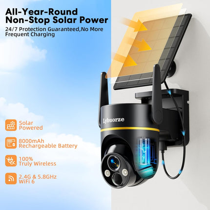 5G&2.4GHz 4MP Solar Security Camera Wireless Outdoor, 100% Wire-Free Home Security Camera w/ WiFi 6, Battery Powered Outdoor Camera, 360° PTZ, Color Night Vision, AI Motion Detection, IP65 Waterproof