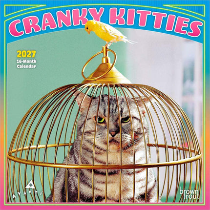 Avanti Cranky Kitties OFFICIAL | 2027 7 x 14 Inch (Hanging) Monthly Mini Wall Calendar | BrownTrout | Angry Cat Feline