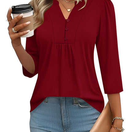 3/4 Length Sleeve Womens Tops Dressy Casual Henley V-Neck Summer Tops