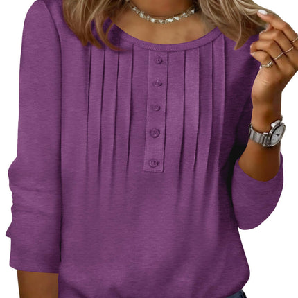 3/4 Length Sleeve Womens Tops Round Neck Casual Summer Tunic Tops Basic Tees Blouses Dressy T-Shirts Pleated Shirts