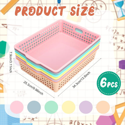 Tenceur 6 Pcs Turn in Trays Classroom, Stackable Tray for Classroom Plastic Storage Baskets Teacher Organizers for Library Drawers Office Desk (Classic,Pastel,13.5 x 10 x 3.1 Inches)