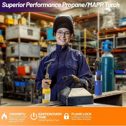 High Intensity Propane Torch Head Fuel by Propane, MAPP, Welding Torch, Turbo Gas Torch Kit, Trigger Start Mapp Gas Torch Kit with Igniter,Propane torch,Blow Torch(Fuel Not Included)