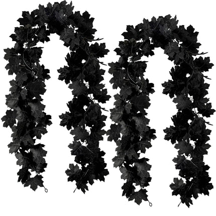 2Pcs Black Maple Leaf Garland Halloween Artificial Fall Leave Vines