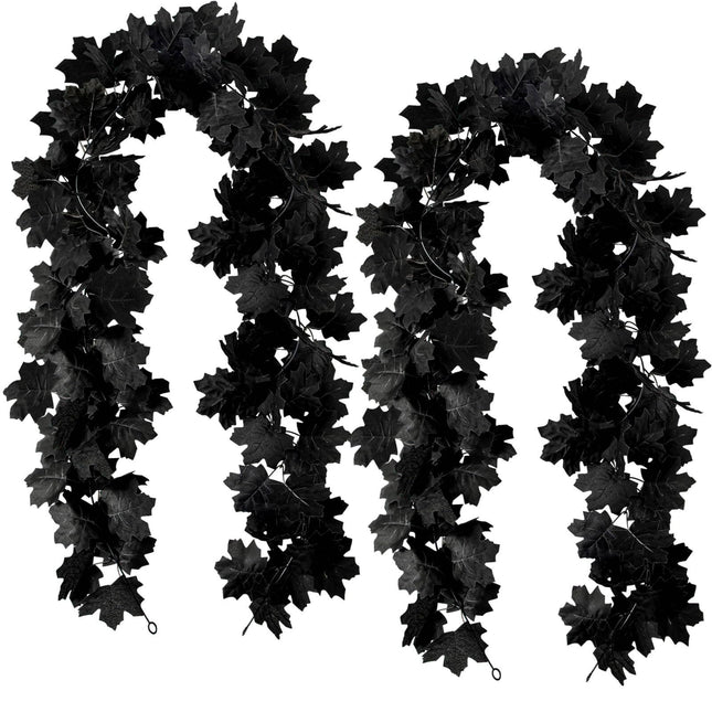 2Pcs Guirnalda de hojas de arce negras, enredaderas artificiales de otoño para Halloween