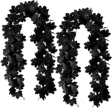 2Pcs Black Maple Leaf Garland Halloween Artificial Fall Leave Vines