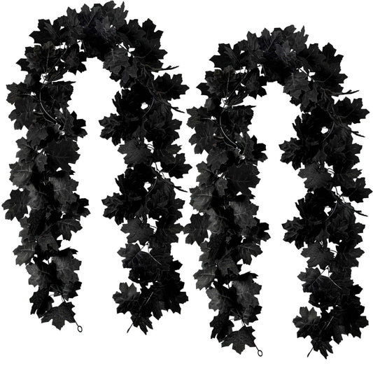 2Pcs Black Maple Leaf Garland Halloween Artificial Fall Leave Vines
