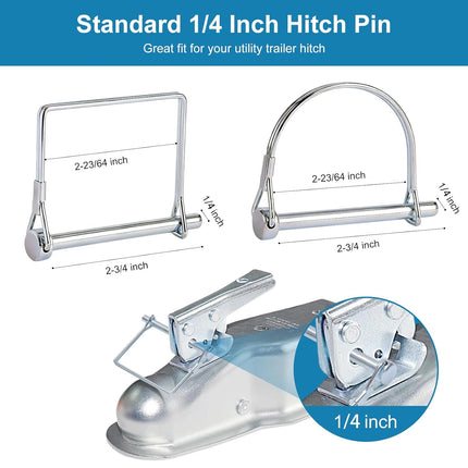 8-Pack 1/4 Inch Trailer Hitch Pins with Locking Retainers