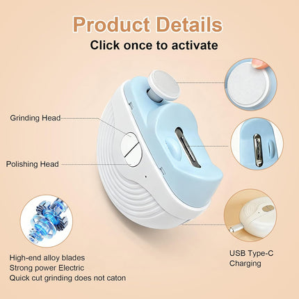 Electric Nail Clipper, 3 Speeds Automatic Nail Clipper for Thin & Thick Nail with 2-in-1 Grinding Heads, LED Light & Nail Scraps Storage, Electric Nail Trimmer for Adults,Seniors and Kids (Blue)