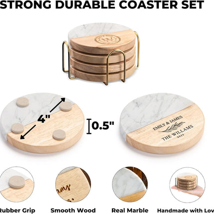 Personalized Coasters, Wedding Gift for Couple, Custom, Premium Craftsmanship Durability Tested, Custom Bar Coasters for Drinks with Monogram Engraved, Great Newlywed