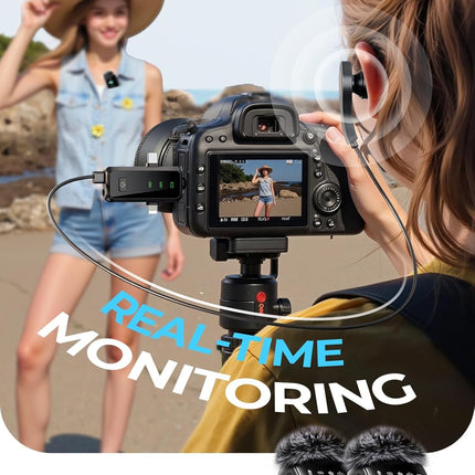 MENERESAS 3-in-1 Mini Microphone for iPhone: Wireless Lavalier Microphone with 80ft Range & 15H Battery - Noise Reduction Lapel Mic, Real-Time Monitoring for Video Recording Power Conditioners