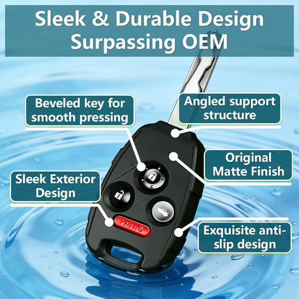 Key Fob Shell Replacement for Honda Accord 2003-2012, Civic 2006-2013, Pilot 2009-2015, CRV 2005-2006 | No Blade Cutting Required - Built Tough and Crack-Resistant, Easy Assembly (1, 4-Button)