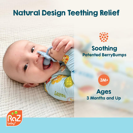 Silicone Teether Pacifier – Teething Relief for Infants, Food-Grade, BPA-Free, Hands-Free, Natural Berrybumps Fruit Texture for Sensory Development, Freezable, 2-Pack - Red & Blue