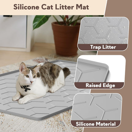 Tapete de silicona para arena de gato grande 40" X 28", fácil de limpiar, gris