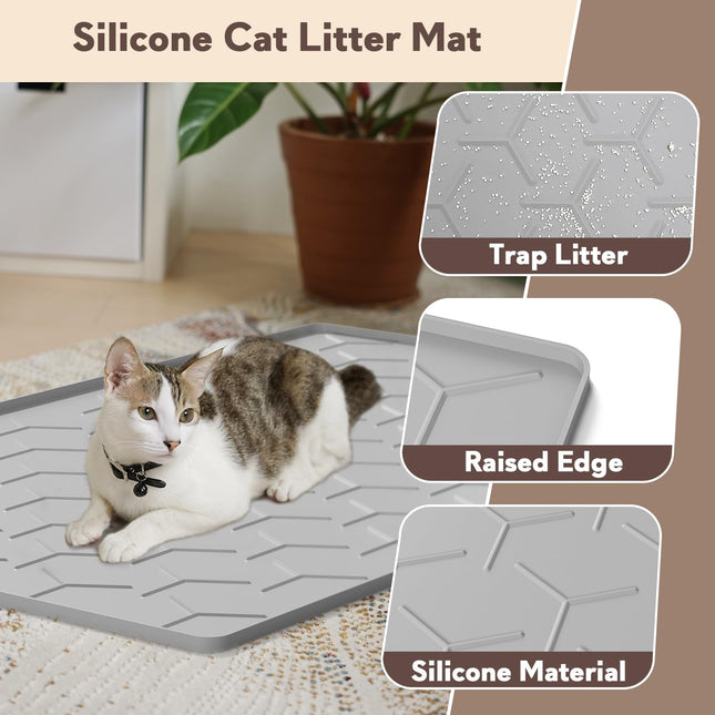 Tapete de silicona para arena de gato grande 40" X 28", fácil de limpiar, gris