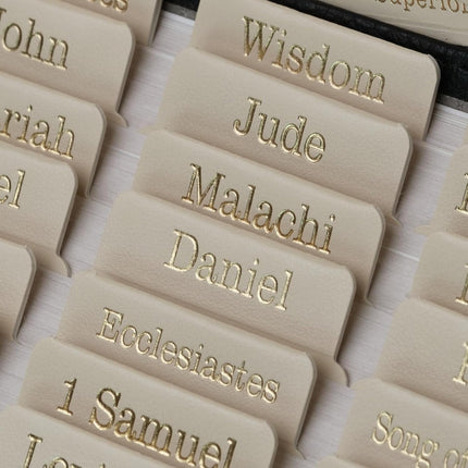 UPAFEXXI-Leather Bible Tabs with Book Summaries, Bible Tabs for Women and Men(Gold Foil Lettering) Large Print Stickers, Easy to Read and Apply, 80 Chapters Labels for Easy Navigation(Cream)