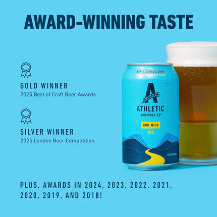 Athletic Brewing Company Craft Non-Alcoholic Beer - 12 Pack x 12 Fl Oz Cans - Run Wild IPA - Low-Calorie, Award Winning - The Ultimate Sessionable IPA Subtle Yet Complex Malt Profile