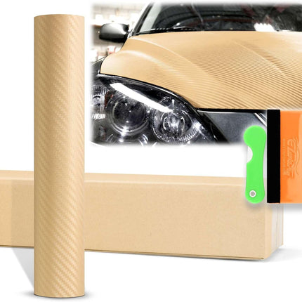 12"x60" (1FTx5FT) Gold 3D Carbon Fiber Textured Matte Flat Vinyl Wrap Auto Car Sticker Decal Film Sheet Bubble Free Air Release Technology with Tool Kit
