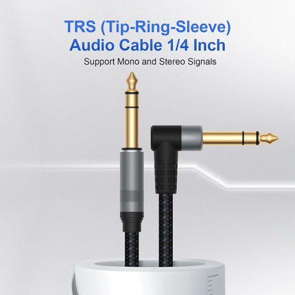 2 Pack Premium TRS Cable 10FT, 1/4 Inch TRS Cable- Noise Free and Long-Lasting Stereo 1/4 Audio Cable, Balanced Interconnect Line for Electric Guitar, Mixer, Studio Monitor, Right Angle